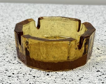 Vintage MCM Blenko Amber Art Glass Ashtray Chunky Pebbled Textured  4"
