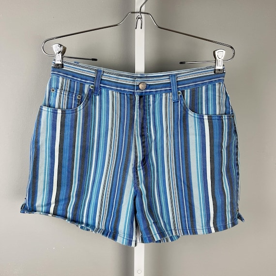 Bill Blass, Bill Blass Vintage Denim Jean Shorts Womens 10 Blue Turquoise Stripe 28 Waist