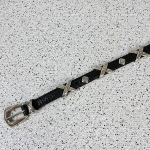 Vtg Brighton Croc Embossed Leather Belt Womens M Black Silver Tone Concho 46923 image 2