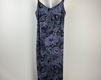 Vintage Y2K Wanted Clothing Company Slip Dress Large Black Purple Paisley Fringe