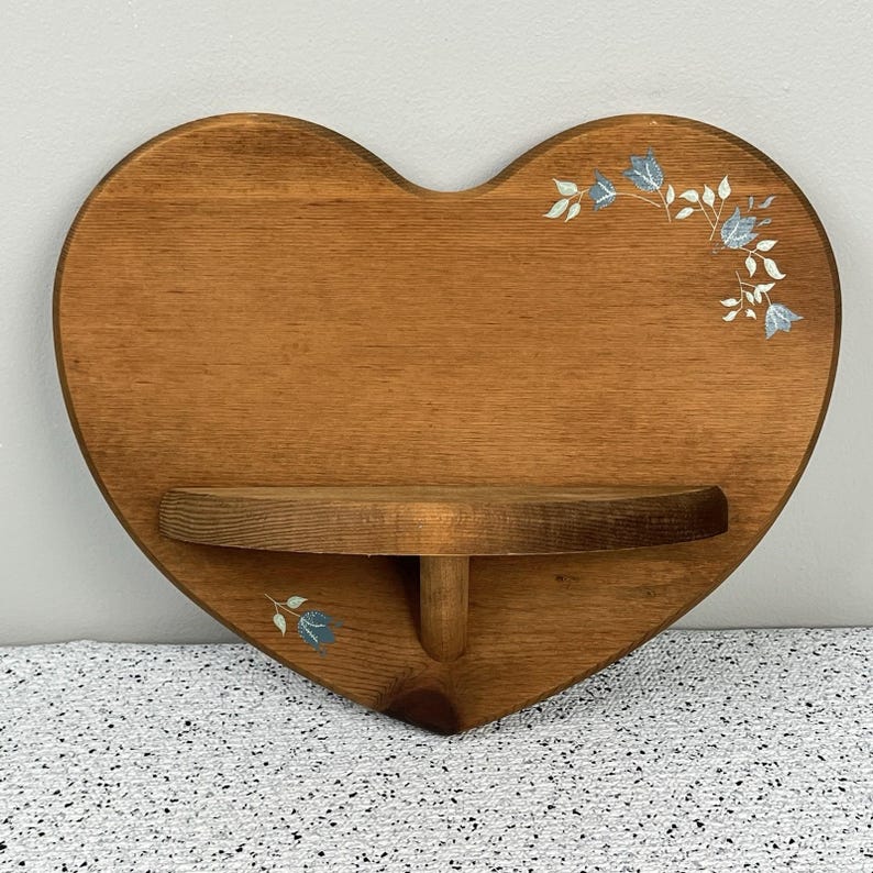 Vintage Wooden Heart Trinket Shelf Display Country Farmhouse Wall Hanging