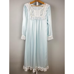 Vintage Christian Dior Lingerie Satin Nightgown Women Large Light Blue Lace Trim