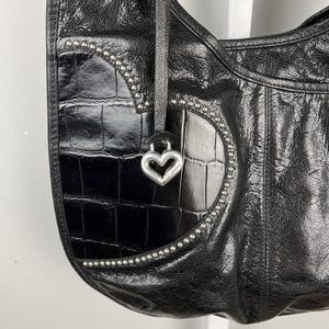 Vintage Y2K Brighton Purse Black Studded Heart Shoulder Bag Slouchy Charm immagine 4