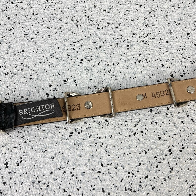 Vtg Brighton Croc Embossed Leather Belt Womens M Black Silver Tone Concho 46923 image 7