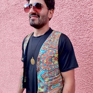 JACKFRUIT Reversible Waistcoat (men & women sizes) - Sunshine - 80s Festival Clothing Boho Rave Set Retro Vintage Burning Man Party Psy Vest