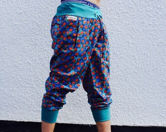 JACKFRUIT Papaya Pants - Afro Disco Blue - Cotton Unisex Crazy Pattern Festival Fresh Prince Retro Style Boho Aztec Party Tracksuit Trousers