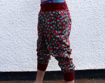JACKFRUIT Papaya Pants - Afro Disco Red - Cotton Unisex Crazy Pattern Festival Fresh Prince Retro Style Boho Aztec Party Tracksuit Trousers