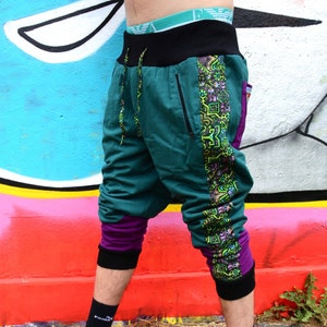 JACKFRUIT I-DEAL Festival Pants - Crash bandicoot Green - Unisex - Fleece Lined Crazy Pattern Aztec Festival Fresh Prince Tracksuits 80s 90s