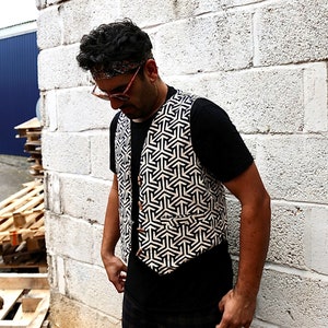 JACKFRUIT Reversible Block Print Waistcoat - Boho 80s Festival Outfit African Print Burning Man Vest Natural Aztec Bohemian Earthy Clothing