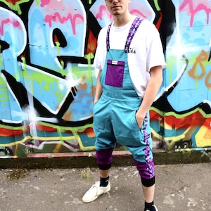 JACKFRUIT Deluxe Dungers - Space Invaders - Aztec Dungarees 80s Mens Womens Overalls Hippy Boho Festival Clothing Fresh Prince 90s Retro
