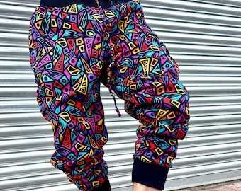 Relaxed Fleece Winter Trousers, Y2k Vintage Urban Streetwear Apparel, Rave Graphic Festival Pants