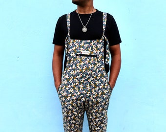 JACKFRUIT Dungarees - Flower Power - 80s Fresh Prince Adult Bohemian Overalls 90s Aztec Africa Print Dungarees Festival Clothing Men Women