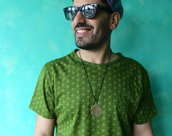 JACKFRUIT T-SHIRT - Geo Dome Green - Burning Man Geometric Hippy Festival Clothing Bohemian 90s Top 80s T Shirt Fresh Prince Mens Rave Wear