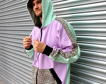 JACKFRUIT Fruit Pastel Hoodie - Unisex Festival Outfit 80s Aztec Block Jacket 90s Fresh Prince Tracksuit Japanese Streetwear Kawaii Clothing