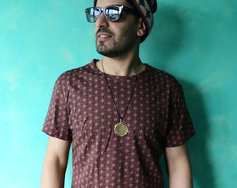 JACKFRUIT T-SHIRT - Geo Dome Brown - Burning Man Geometric Hippy Festival Clothing Bohemian 90s Top 80s T Shirt Fresh Prince Mens Rave Wear