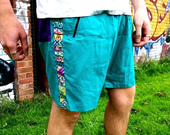 JACKFRUIT Coco Shorts - Fresh Prince - Cotton Mens Crazy Patterned Festival Fresh Prince Retro Green Aztec Party Summer Beach Holiday Urban