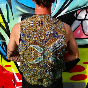 JACKFRUIT Reversible Waistcoat (men & women sizes) - Paisley Green - Crazy Party Festival Retro 80s Print Aztec Pink Party Fresh Prince Vest