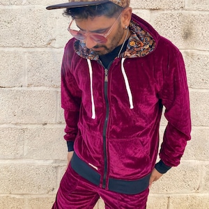 JACKFRUIT Reversible Velvet Hoodie - Fuchsia - Kawaii Aztec Festival Jacket 80s Clothing Velour Fresh Prince Boho Tracksuit Japan Streetwear