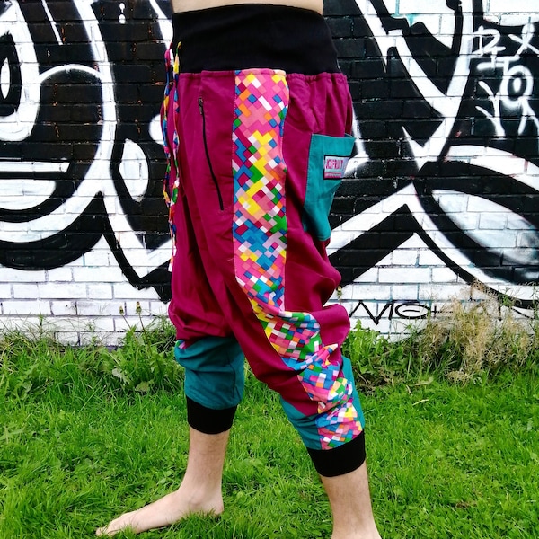 JACKFRUIT Reversible Shell Suit Pants - Tetris 99 - Unisex - Aztec Festival Fresh Prince Tracksuits Hippy Trousers Retro Vintage 80s 90s