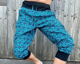 JACKFRUIT Papaya Pants - Kaleidoscope Blue - 80s Fresh Prince Boho Festival Clothing Japanese Streetwear Gender Neutral Kawaii 90s Trousers