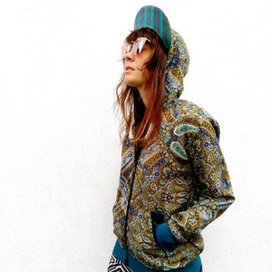 JACKFRUIT Hula Hoodie - Paisley Green - Unissex - 90s Aztec Hippy Festival Clothing Fresh Prince Retro Hoody Japan Streetwear 80s Psy Jacket