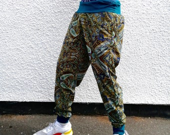 JACKFRUIT Papaya Pants - Paisley Green - Unisex Crazy Pattern Festival Fresh Prince Retro Boho Aztec Party Trousers Tracksuit Psy Yoga