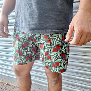 JACKFRUIT Shorts - Peacock Green - Cotton Mens Streetwear Summer Festival Clothing Fresh Prince 80s Boho Aztec Pants Beach Holiday Outfit