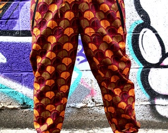 JACKFRUIT Papaya Pants - Autumn Leaf - Cotton Unisex Crazy Patterned Festival Fresh Prince Retro Style Boho Aztec Party Tracksuit Trousers