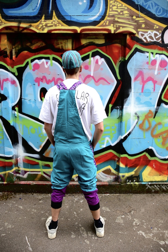 JACKFRUIT Deluxe Dungers - Space Invaders - Aztec Dungarees 80s Mens Womens Overalls Hippy Boho Festival Clothing Fresh Prince 90s Retro