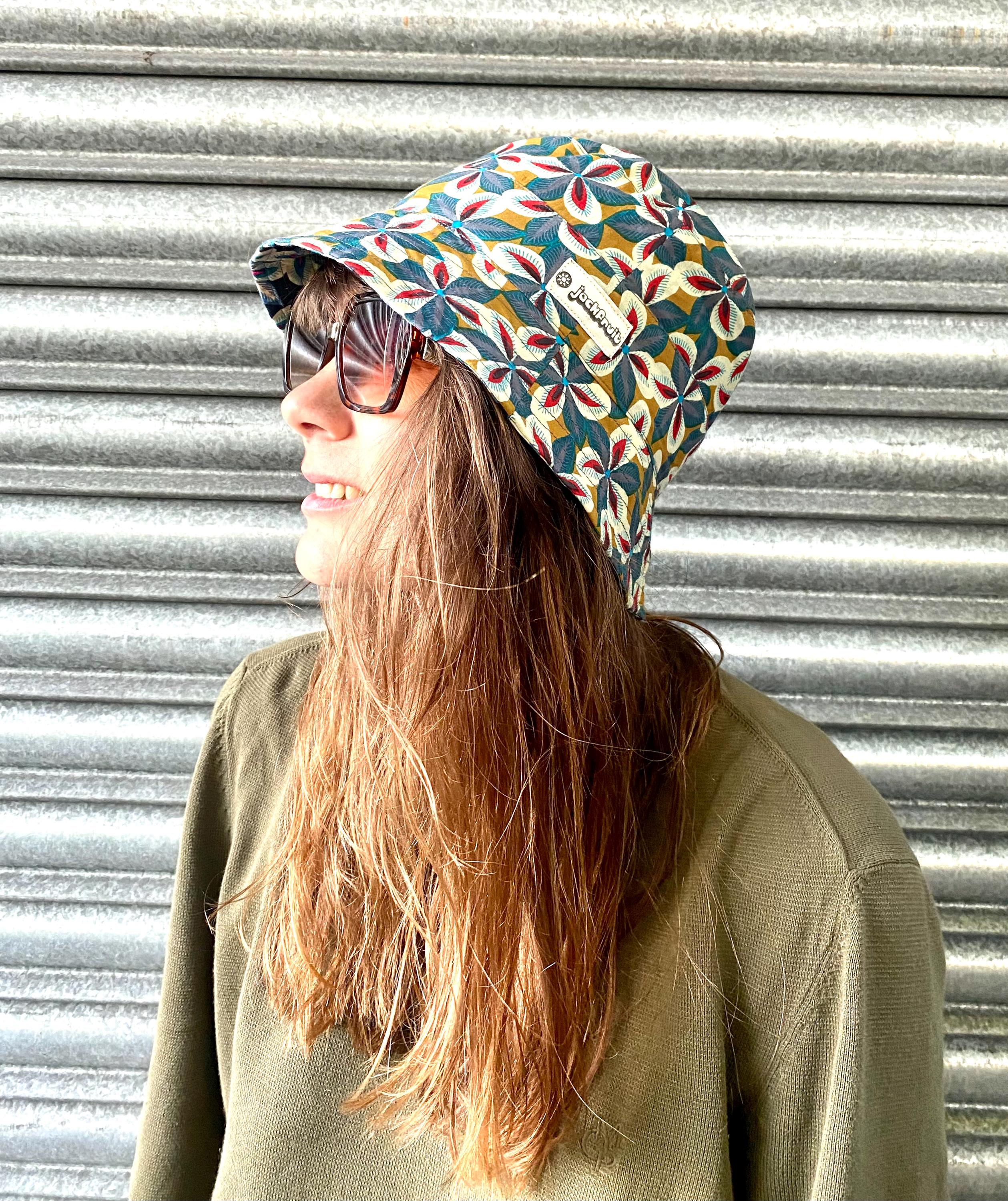 帽子 FLEUR STORE american traditional JACKFRUIT Hula Hat - Bucket Hat - Flower Power - Reversible 80s