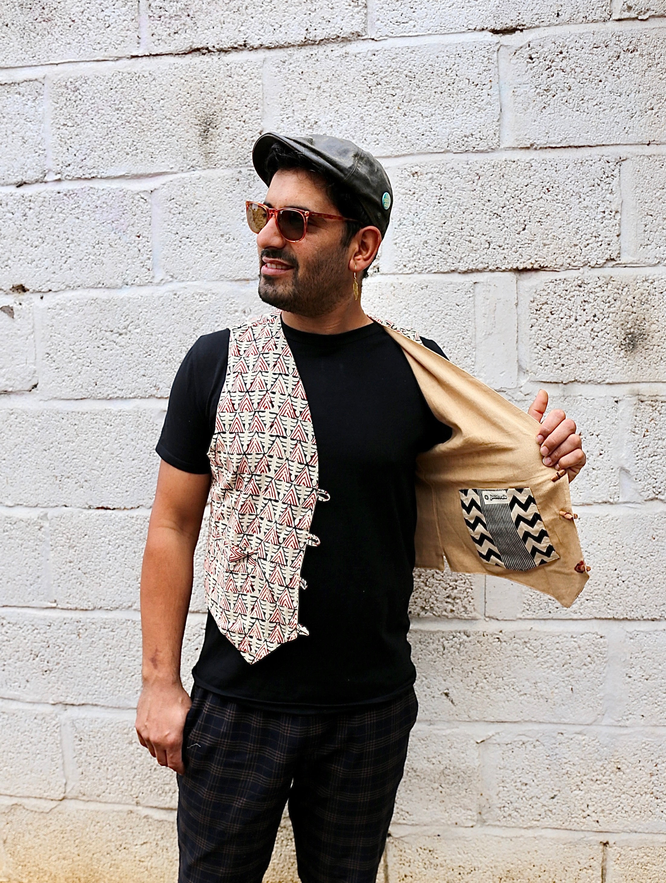 JACKFRUIT Reversible Block Print Waistcoat - Boho 80s Festival Outfit African Print Burning Man Vest Natural Aztec Bohemian Earthy Clothing