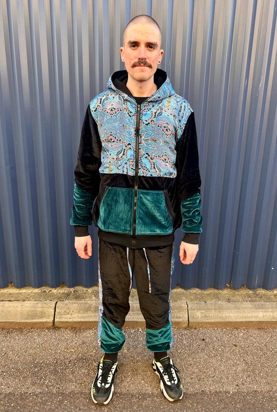 Cozy Velvet Shell Suit Hoodie - 80s Rave Set Festival Clothing
