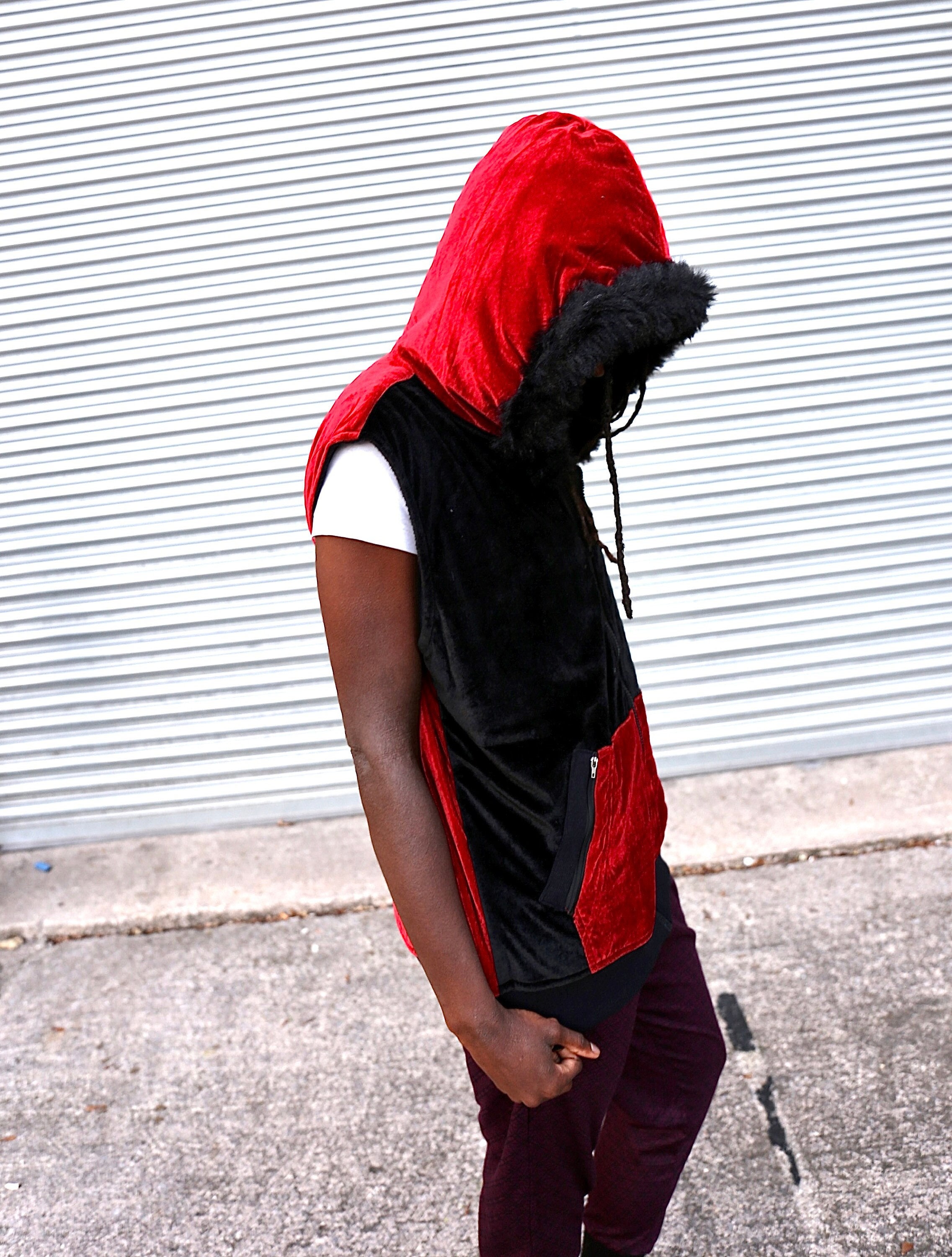 JACKFRUIT Velvet Sleeveless Hoodie - Black - Fresh Prince Boho 80s