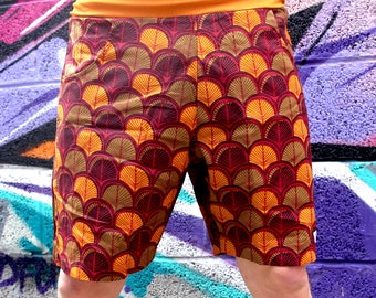 JACKFRUIT Shorts - Autumn Leaf - Cotton Mens Crazy Patterned Festival Fresh Prince Retro Style Boho Aztec Party Summer Beach Holiday Pants