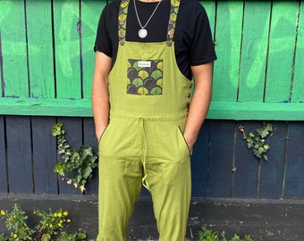 JACKFRUIT Coco Dungarees - Green 2 - Aztec Festival Clothing 80s Fresh Prince Men Woman Overalls Boho Kawaii One Piece Adult 90s Jumpsuit