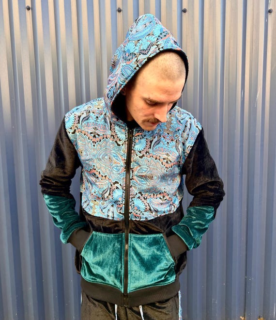 Cozy Velvet Shell Suit Hoodie 80s Rave Set Festival Clothing