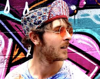 JACKFRUIT Hula Hat - Maroon - Reversible Cotton Aztec Kawaii 80s Festival Clothing Fresh Prince Cap Aztec Summer Beach Hat 90s Snap Back Cap
