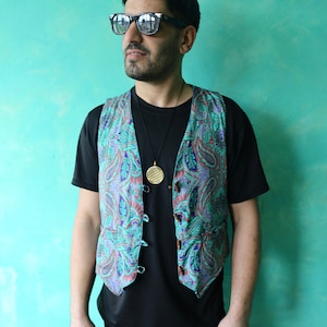 JACKFRUIT Reversible Waistcoat (men & women sizes) - Peacock - 80s Festival Clothing Boho Rave Set Retro Vintage Burning Man Psy 90s Vest