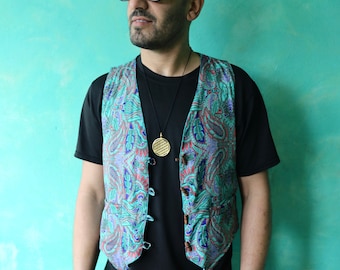 JACKFRUIT Reversible Waistcoat (men & women sizes) - Peacock - 80s Festival Clothing Boho Rave Set Retro Vintage Burning Man Psy 90s Vest