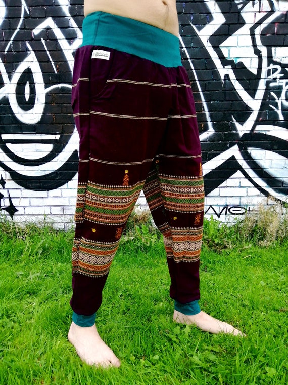 Nepalese fatto a mano in cotone grezzo unisex patchwork funky Hippy colorato Stampato Durevole Pantalone Pantalone Pantalone. Abbigliamento Abbigliamento genere neutro per adulti Pantaloni 
