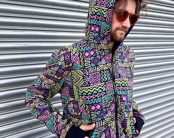 JACKFRUIT Winter Hoodie - 80s Festival Jacket Kawaii Aesthetic Streetwear Pastel Clothing Ski Bomber Burning Man Fresh Prince 90s Rasta Wear
