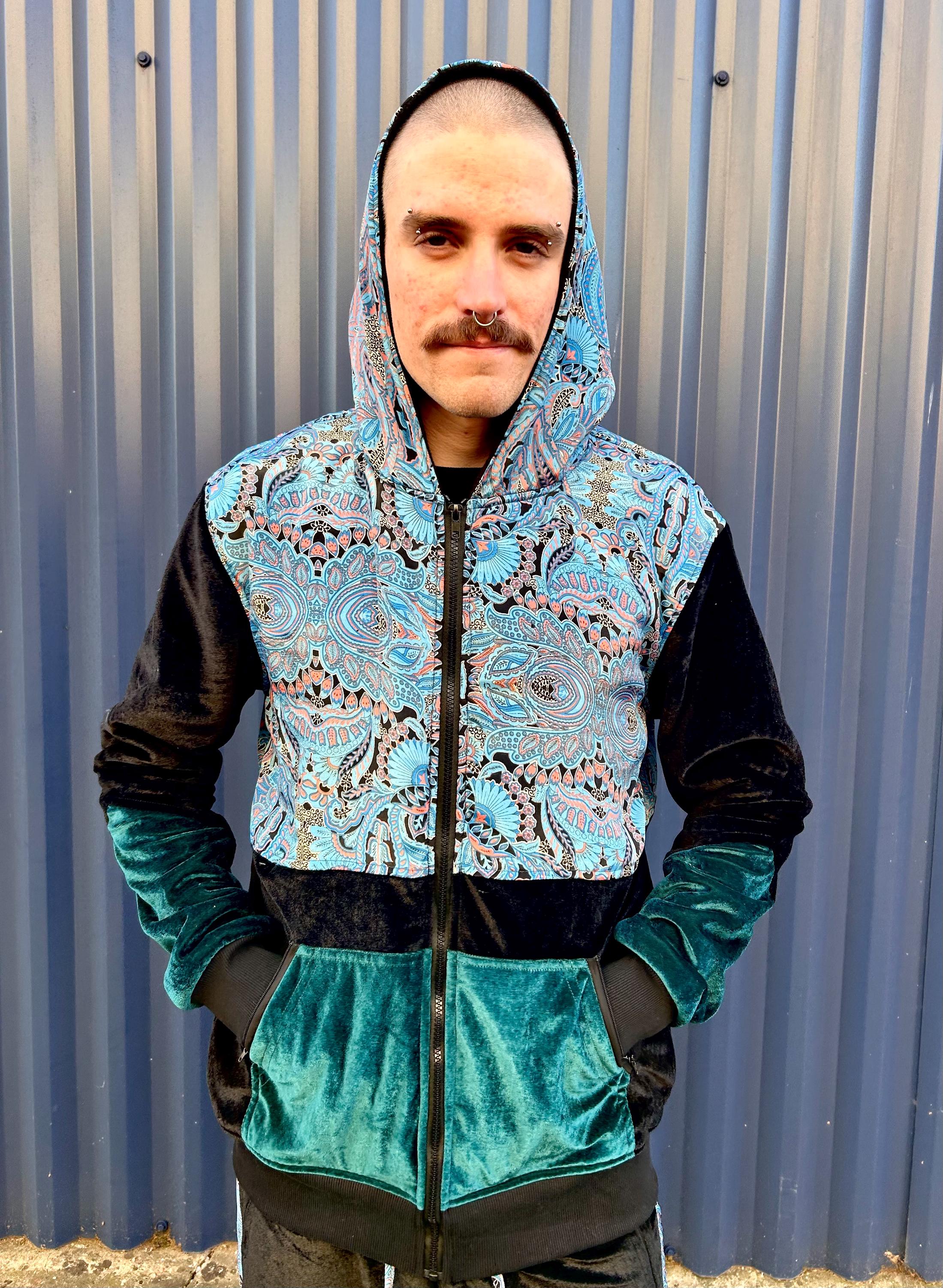 90s archive usa製 patterned velour hoodie Cozy Velvet Shell Suit Hoodie - 80s Rave Set Festival Clothing