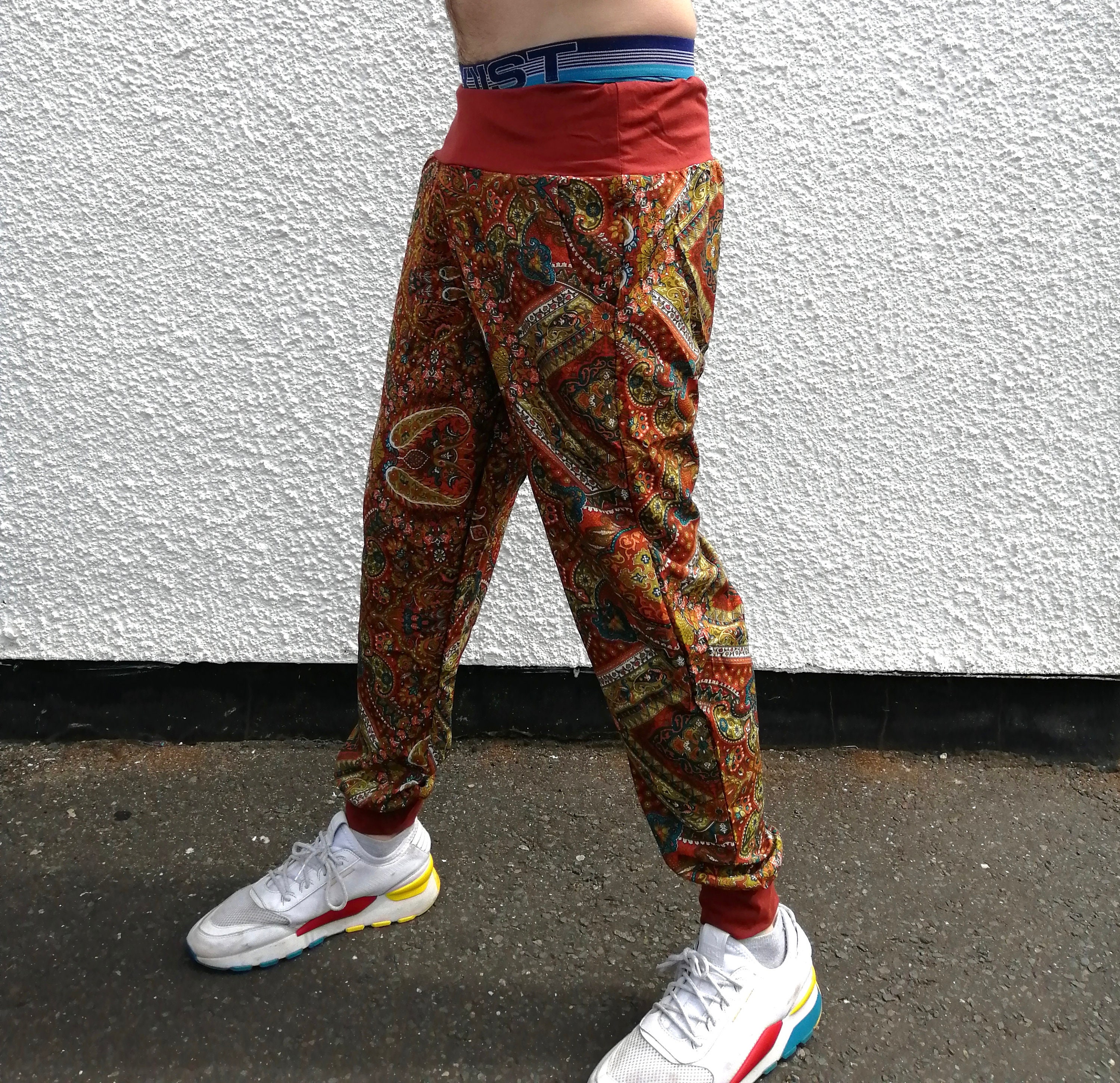 JACKFRUIT Papaya Pants - Paisley Terracotta - Unisex Crazy Pattern Festival Fresh Prince Retro Boho Aztec Party Trousers Tracksuits Psy Yoga