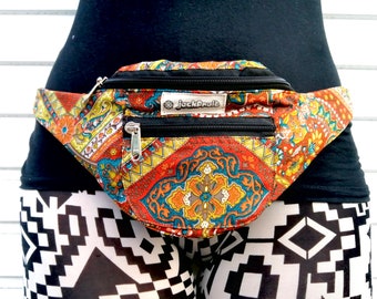 JACKFRUIT Bumbag / Fanny Pack - Paisley Terracotta - Multi Colour Unisex Crazy Pattern Festival Fresh Prince Aztec Gypsy Zip Bag Pouch Boho