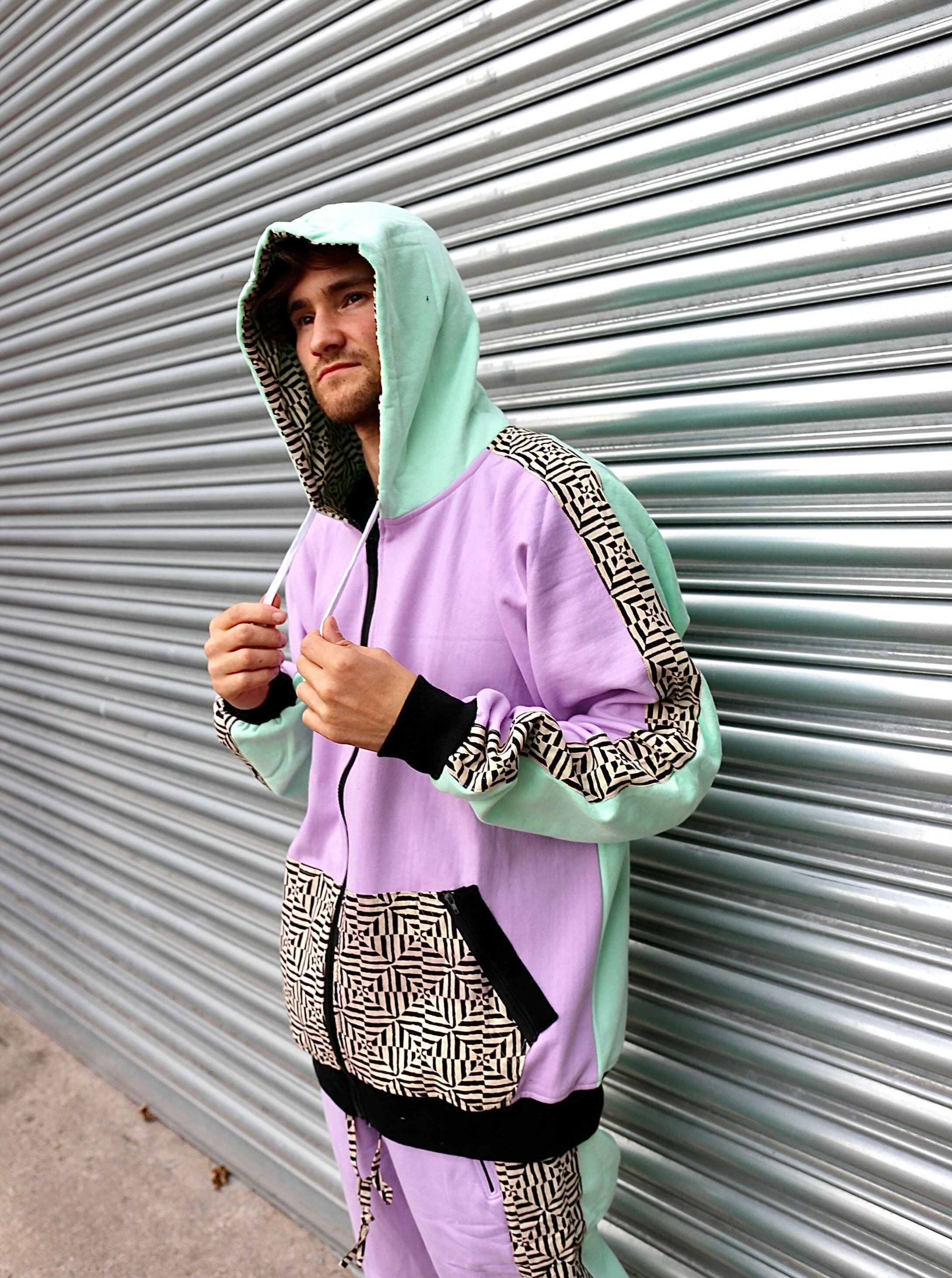 トップス 80s.Vintage Double face fril foodie JACKFRUIT Fruit Pastel Hoodie - Unisex Festival Outfit 80s Aztec
