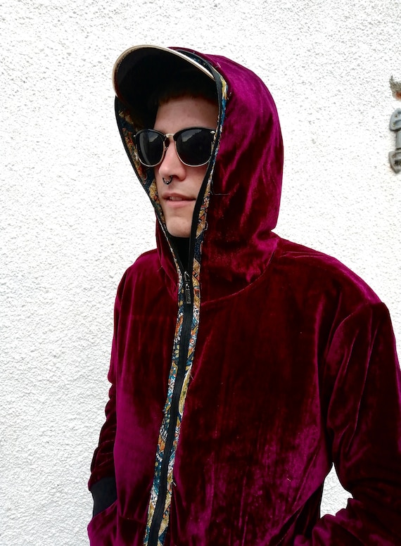 Fuchsia Velvet Shell Suit Hoodie - 80s 90s Kawaii Streetwear Rave