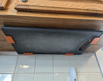Under Cabinet Cutting Board Tabs Bracket Holder Kitchen Organizer 4-Pieces, No Screws, Removeable Strips, Adjustable, Utilize Wasted Space