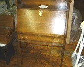 Antique Oak Desk Parlor Lady 39 s desk ornate beveled mirror drop front with drawer 1900 39 s