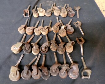 Antique oak Furniture casters wood wheels salvage parts 32 pcs.
