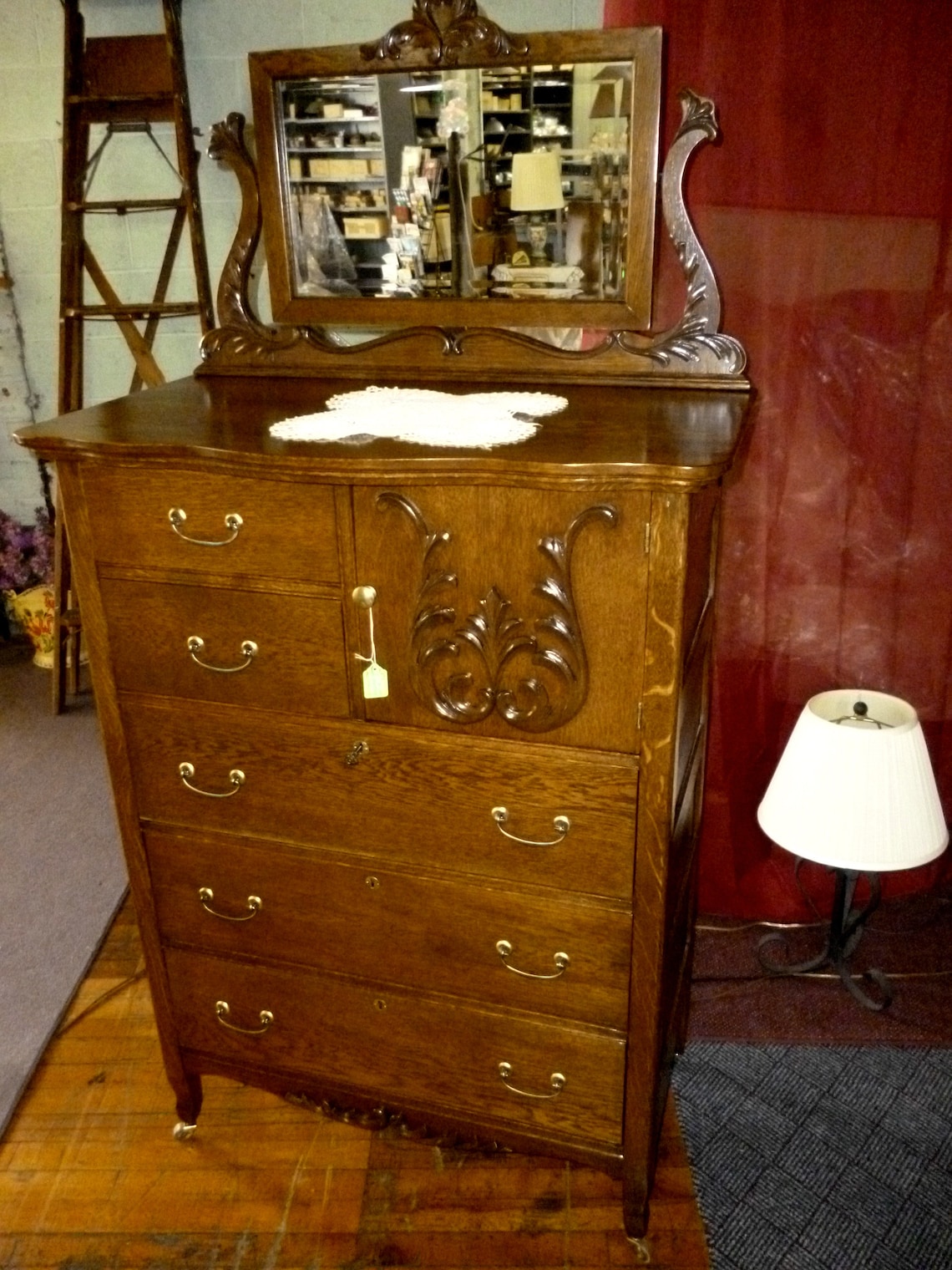 Antique oak Highboy w/mirror dresser chest of drawers bureau Etsy